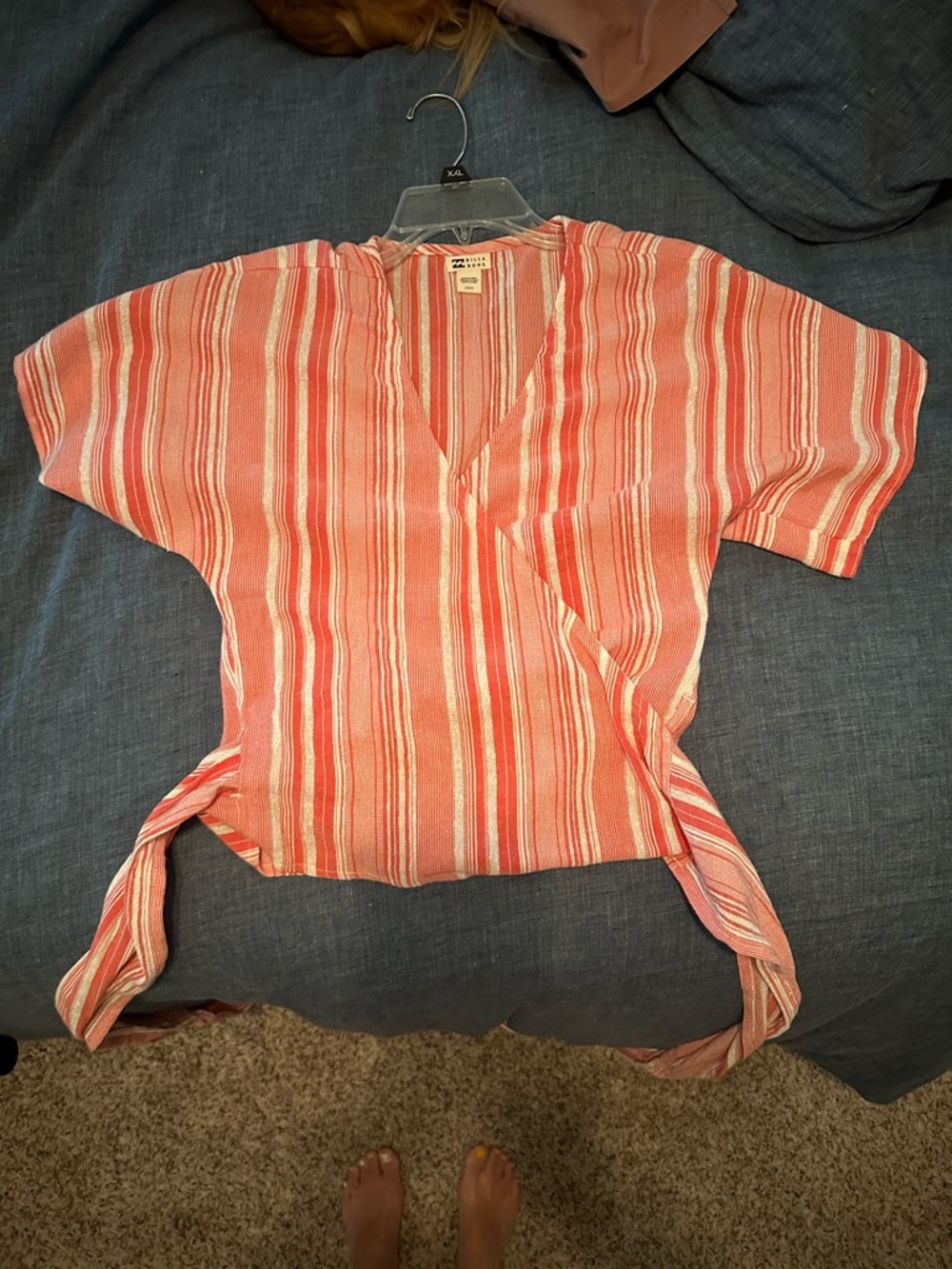 Billabong Coral and Cream Striped Wrap Blouse